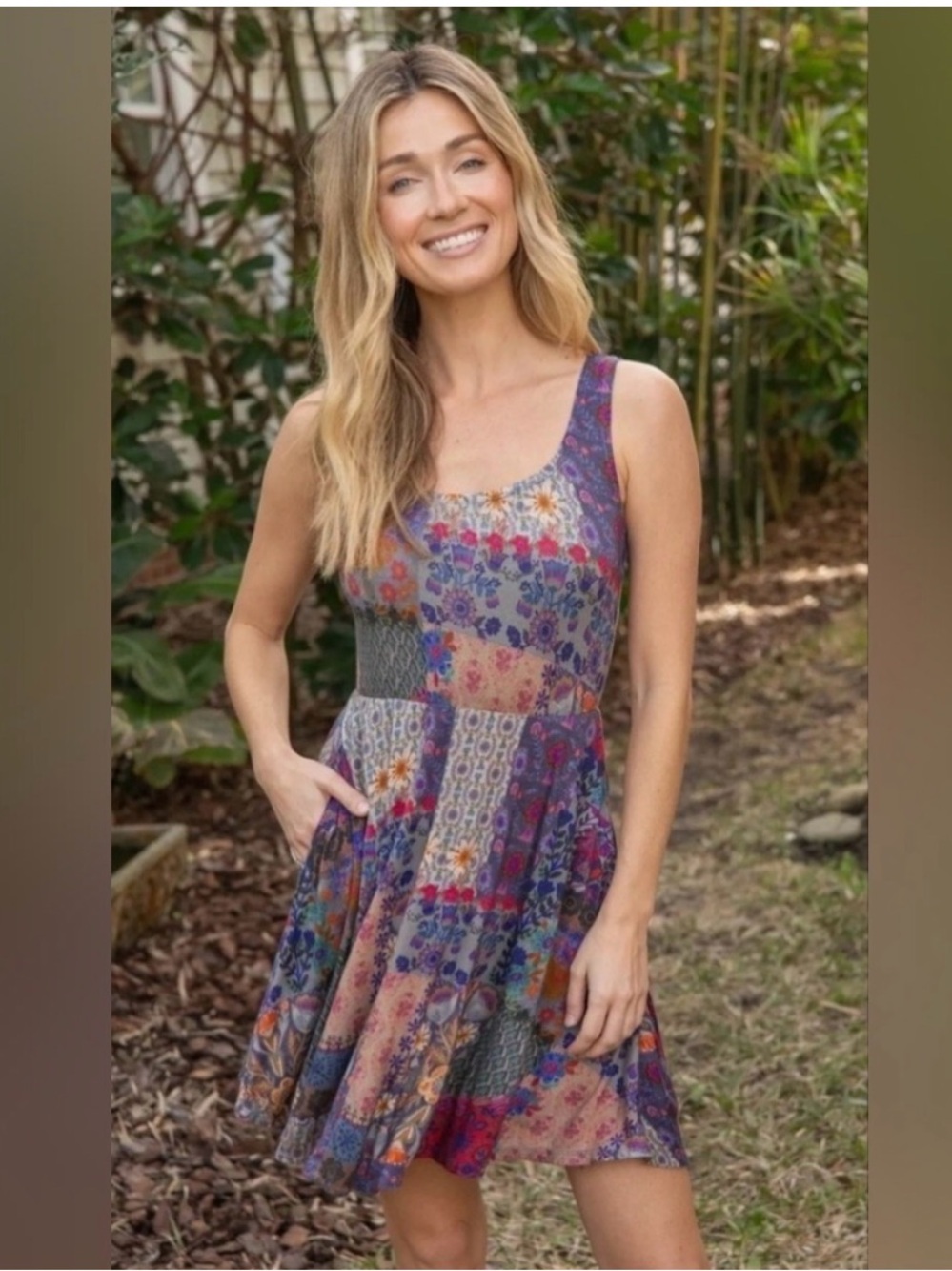 Natural Life Opal Ballet Buttersoft Sleeveless Dress Patchwork Floral - Size XL